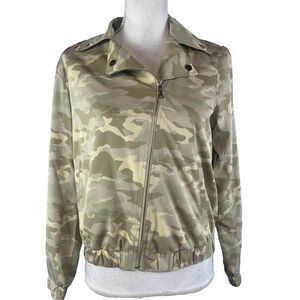 Nine West Zip Front Wind Breaker Jacket sz Extra Small Olive Green Cameo Zip